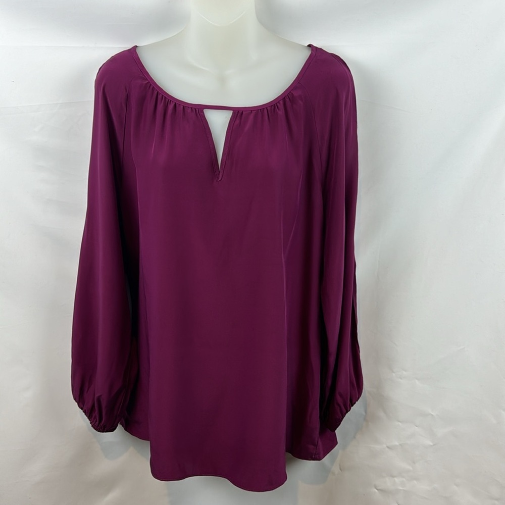 DREW 100% Silk Long Sleeve Fuchsia Cut Out Casual Blouse Long Sleeve Top Size M - Picture 2 of 9